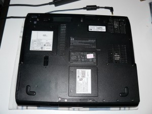 Laptop upside down, power removed